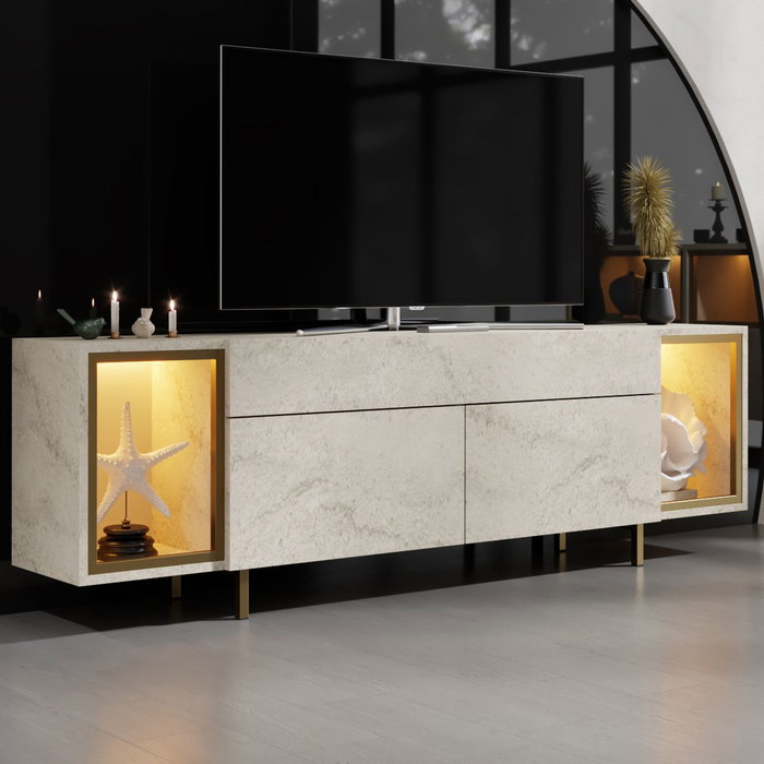 Hanah Home Zenith - Soporte para TV Travertino y Oro Hanah Home Zenith - Soporte para TV Travertino y Oro